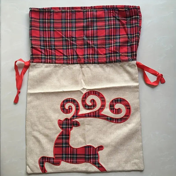 Personalised Santa sack Checked Reindeer